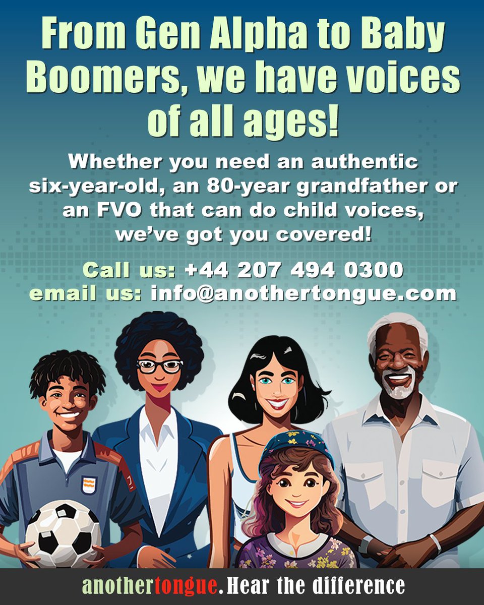 Whatever the #voice you need #AnotherTongue has got you covered. Our #voiceover artists are so #versatile with such #incredible ranges, they can cover pretty much anything you can think of!
Call &amp; find out how to work smarter and not harder.

Another Tongue. Hear the difference.