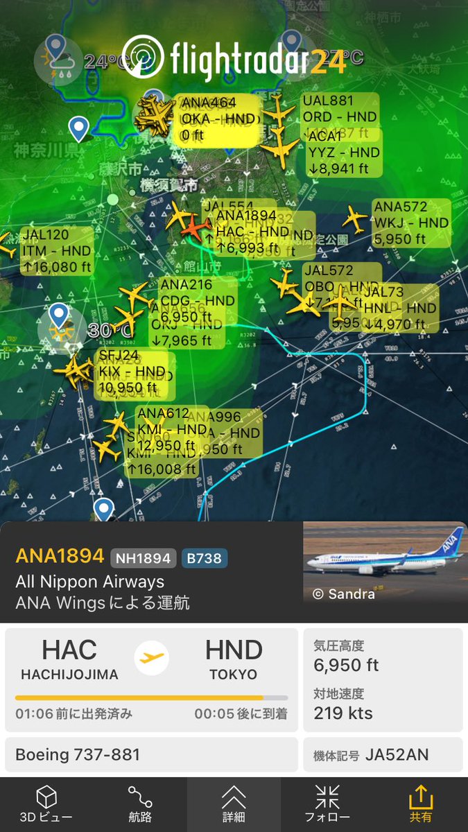 東京・羽田空港では現在、発達した雨雲の通過に伴い雷雨となっています。到着便に旋回待機が発生している他、一部の到着便にエアターンバック(引き返し)やダイバート(目的地変更)が発生しています。