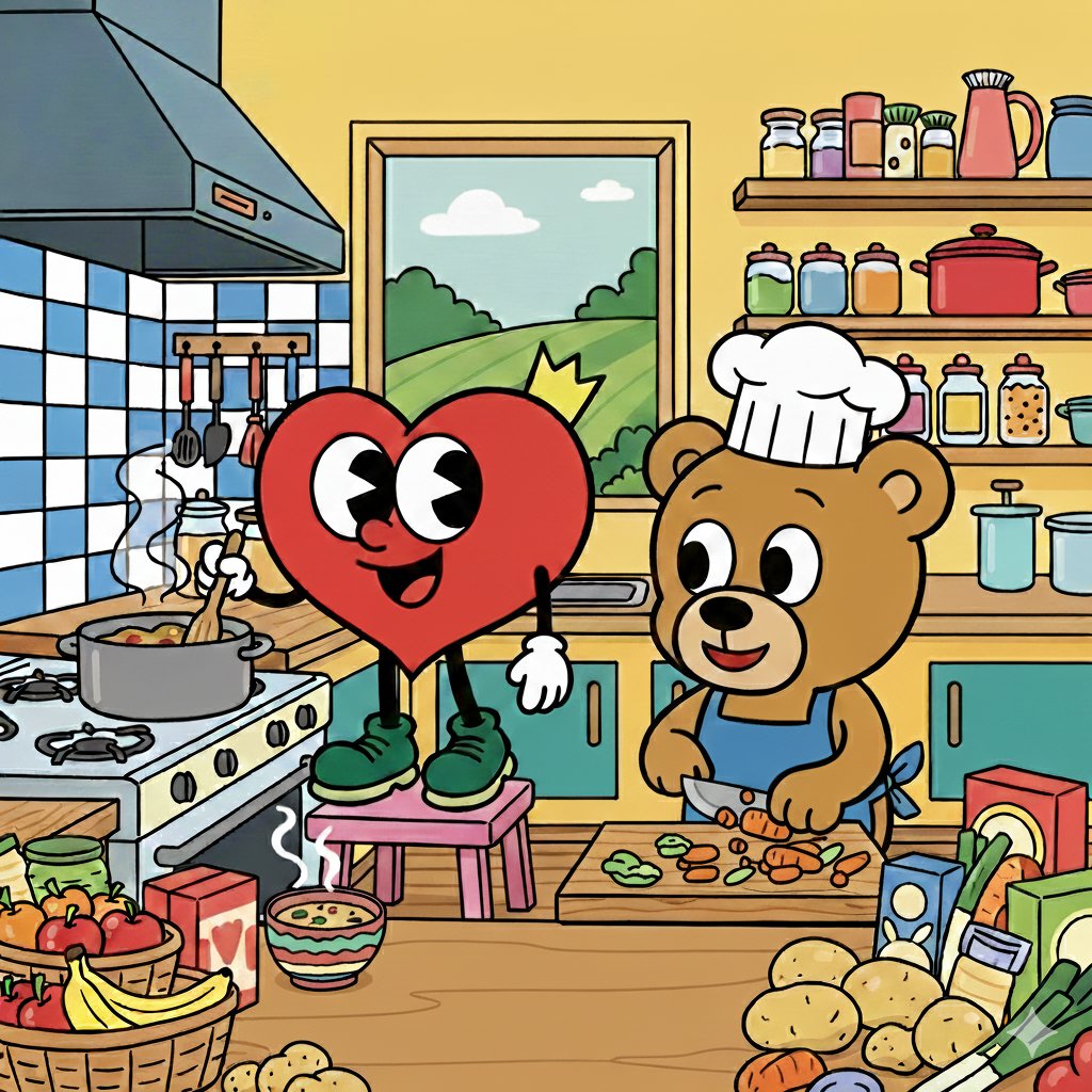 atomun__'s tweet image. お家で仲良く料理もしたよ！何を作っているでしょう
#AI #AIイラスト #Friday #あとむん #日常漫画 #日々描く