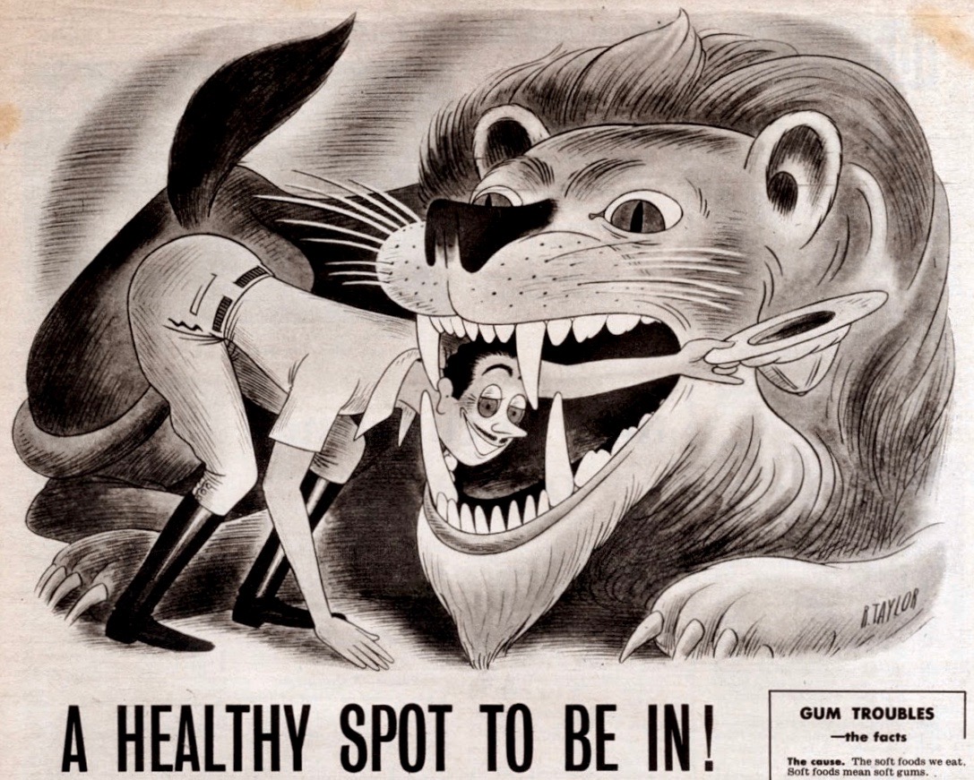 LRonLacy's tweet photo. #OTD in 1952
👇🧵
‘A Healthy Spot to be in!’
Illustration by R. Taylor (Richard Denison Taylor - 1902-1970 👉ALT)
#illustration #illustrationart #illustrationartists #RTaylor #RichardDenisonTaylor #lions #teeth https://t.co/okXRCZ9Iak