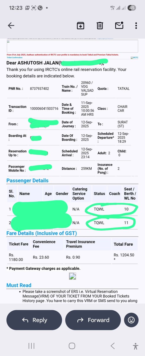 AshutoshJalan7's tweet photo. At 10:02 AM, the irctc app showing tickets available in tatkal. However, ticket booked at 10:01 AM came waitlisted. Can someone explain this nonsense? Or is it a scam?

@RailMinIndia @IRCTCofficial @AshwiniVaishnaw @RailwaySeva https://t.co/g1D5TA0yI2