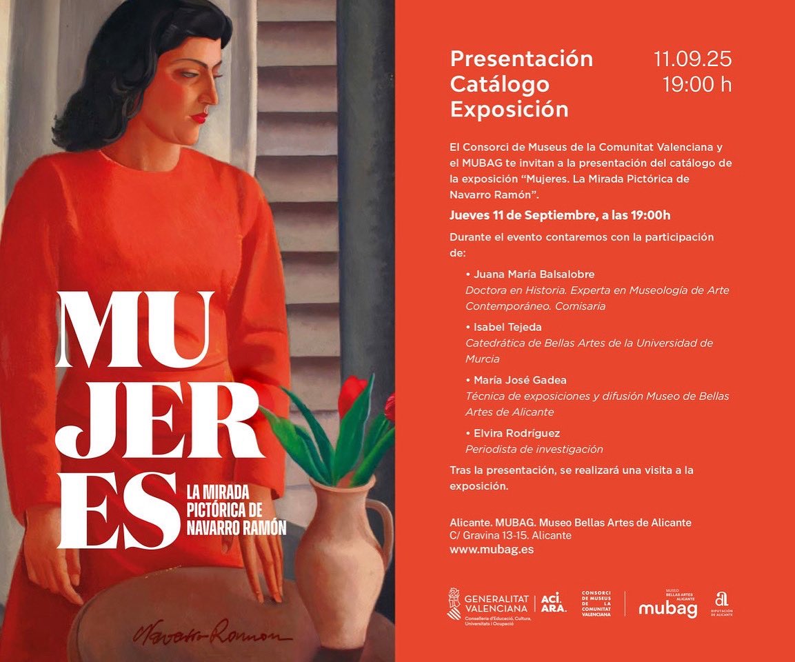 MUBAG (@museomubag) on Twitter photo Hoy a las 19h presentación del catálogo Mujeres. La mirada pictórica de Navarro Ramón. Una exposición en colaboración con <a href="/ConsorcioMuseos/">Consorcio Museos CV</a> y comisariada por Juana Mª Balsalobre.
Entrada libre, limitada al aforo del local Hoy a las 19h presentación del catálogo Mujeres. La mirada pictórica de Navarro Ramón. Una exposición en colaboración con <a href="/ConsorcioMuseos/">Consorcio Museos CV</a> y comisariada por Juana Mª Balsalobre.
Entrada libre, limitada al aforo del local