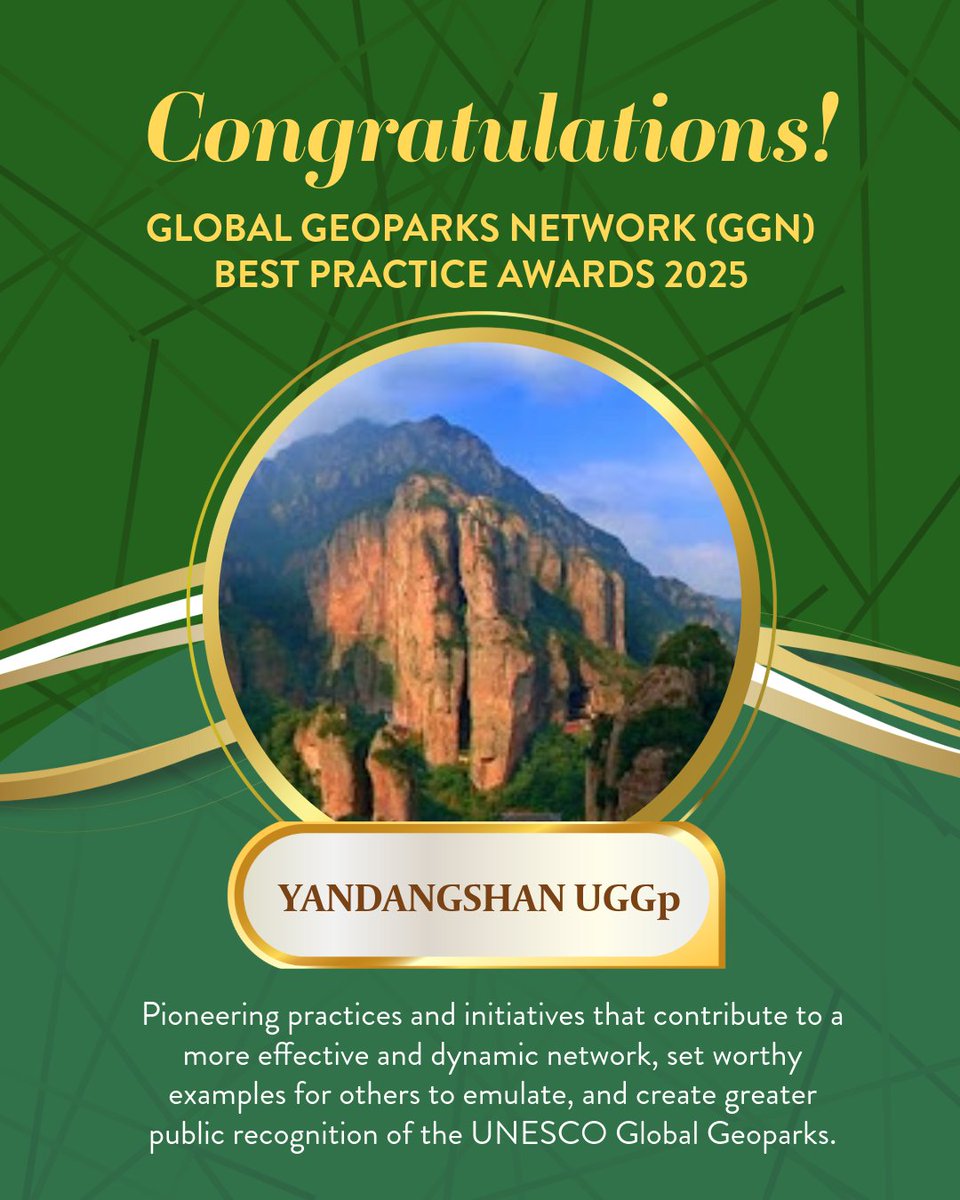 APGN_info's tweet photo. Congrats to Yandangshan, Hexigten, Hong Kong &amp; Cao Bang UGGps for receiving Best Practice Award during 11th Int'l Conference on UGGps held in Kutralkura UGGp on 10 Sep. Danxiashan UGGp was awarded 2nd winner of Int'l GGN Film Festival. It showcases great work of APGN Geoparks🥳 https://t.co/S2Hv8WpEfm