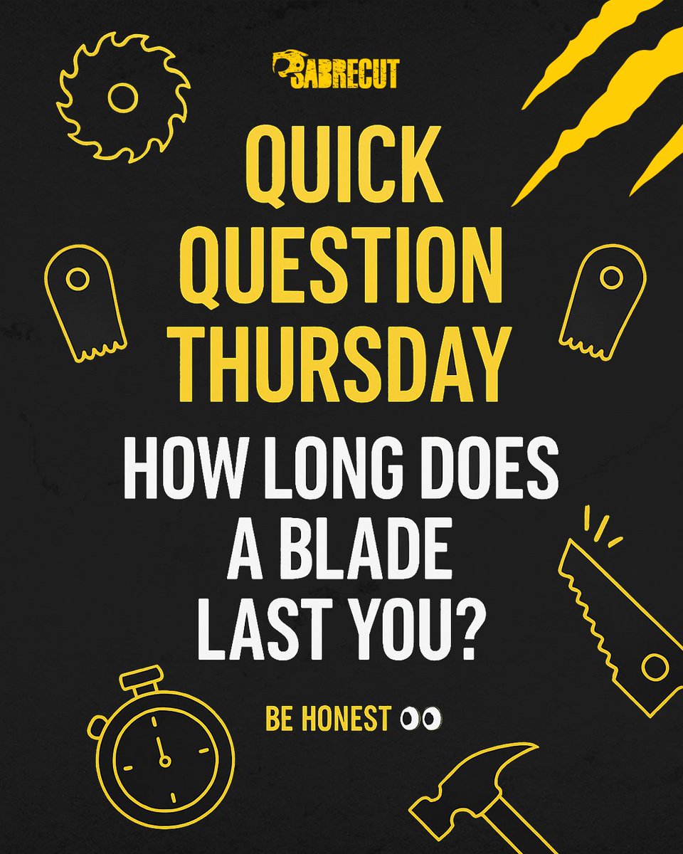 SabreCut_'s tweet image. 💡 Quick Question Thursday:
How long does a blade last you? 👀
Do you swap early or run it to the end?
#SabreCutTools #QuickQuestionThursday