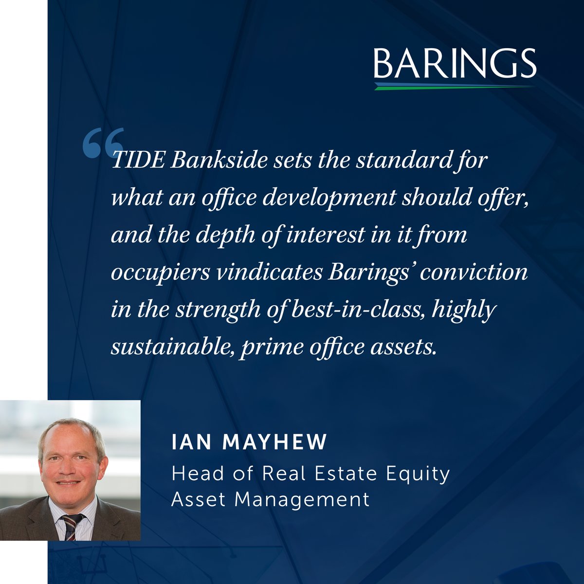Barings, alongside its joint venture partner and development manager LBS Properties, has let the sixth floor of TIDE Bankside to engineering and environmental consultancy Waterman Group.

Read more: ow.ly/43nR50WUv59