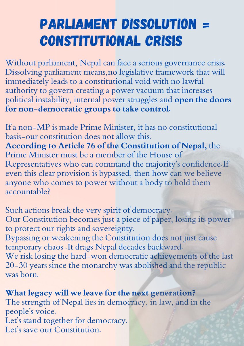 localnepali15's tweet photo. We cannot imagine the consequences of what could happen if a single person will run the government. It’s making doors open for non democratic forces to take over. https://t.co/sBa9927QgO