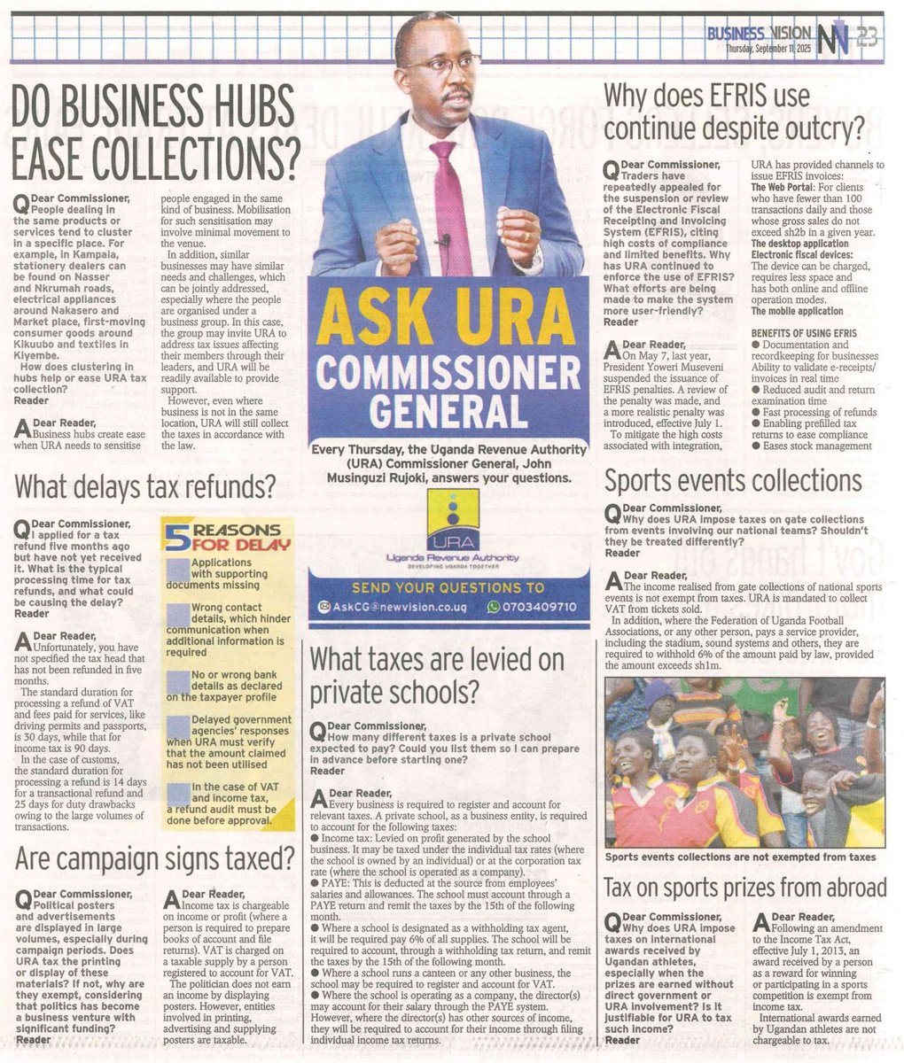 In today's #AskTheCG publication, the <a href="/URA_CG/">John R. Musinguzi</a>- John R. Musinguzi expounds on refunds, taxes on sports winnings, and more....

Taking a read is a must!
⬇️

#AskTheCG
#FfeBanno