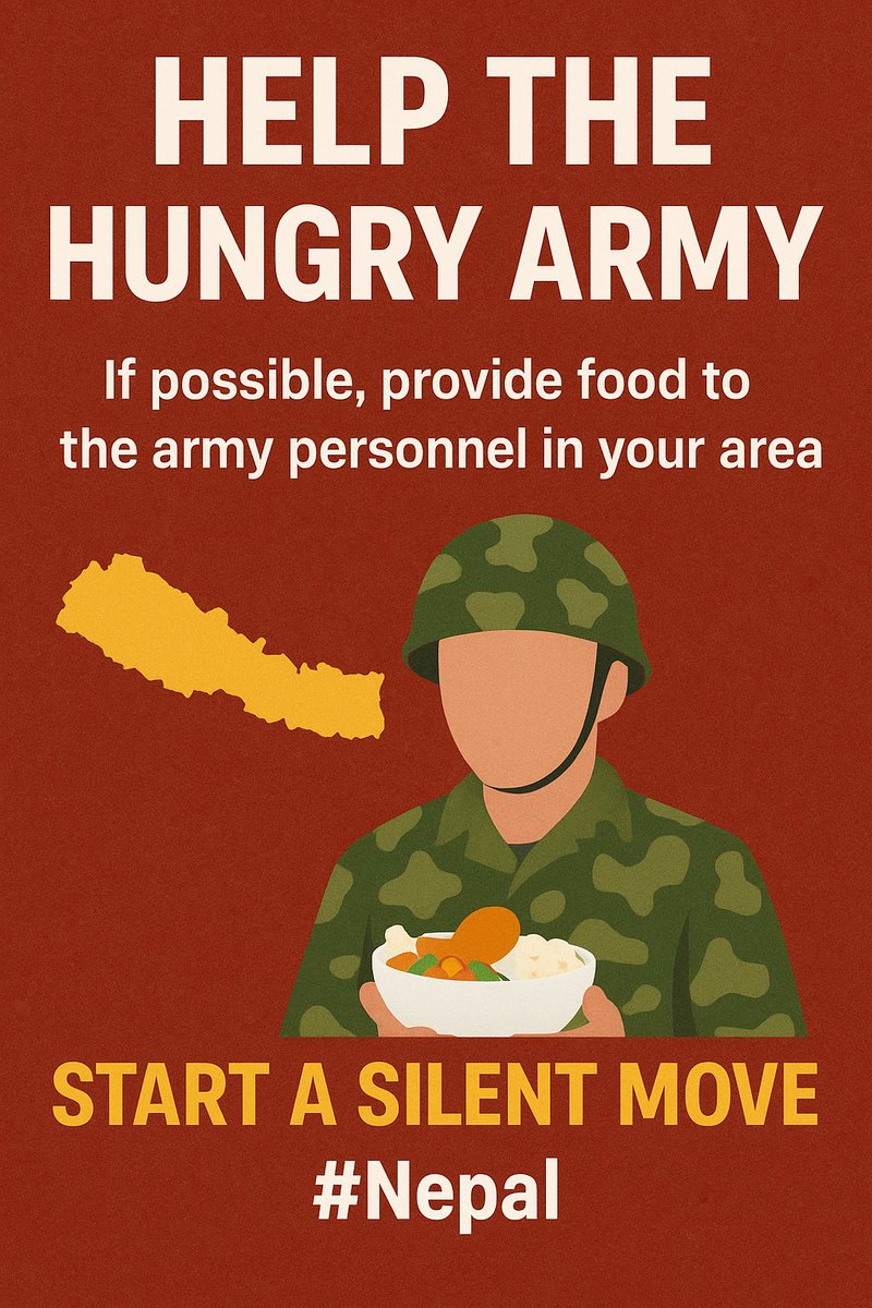QuietEcho18's tweet photo. Silent Move for Our Army 
If you see army personnel in your area and you can help, share food, even a little.
They are standing for the nation, let’s stand for them. 🙏

Small steps, silent moves,  together they become a big change.

#Nepal #SilentMove #SupportOurArmy https://t.co/RerLHM4DDP