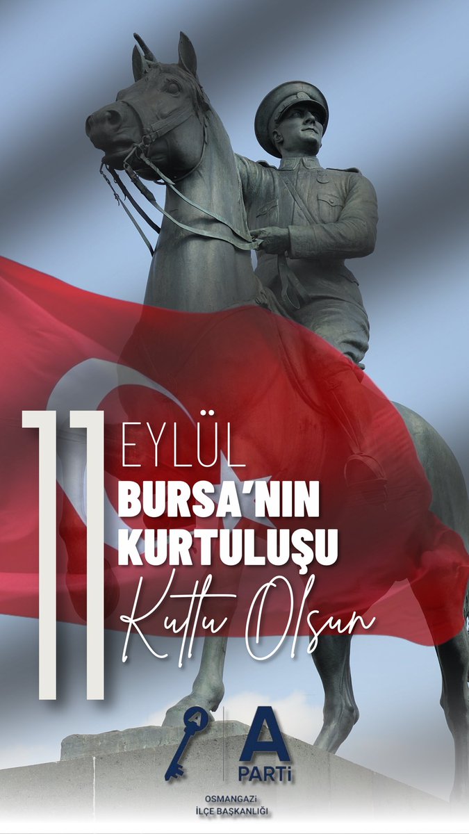11 Eylül Bursa’mızın düşman işgalinden kurtuluşunun 103.yılı kutlu olsun! 
Başta Ulu Önder Gazi Mustafa Kemal Atatürk olmak üzere bağımsızlık yolunda canlarını feda eden tüm kahraman şehitlerimizi rahmet ve minnetle anıyoruz.. 
#anahtarpartibursa 
#anahtarpartiosmangazi