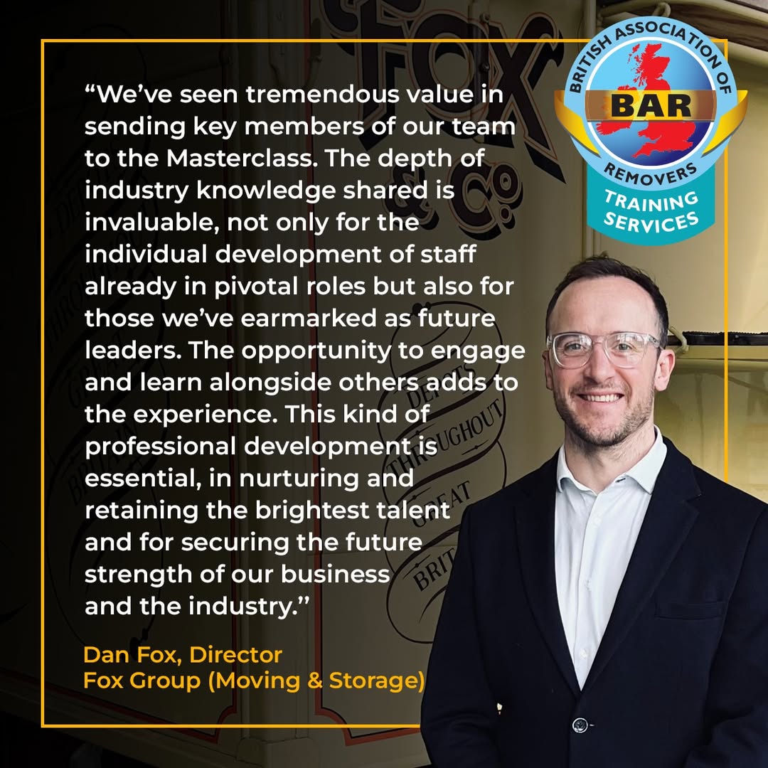 🚨NOW BOOKING! 🚨

BAR Training's highly acclaimed five-day Residential Removals Masterclass will take place between 16th - 20th February 2026 in Cheltenham.

To book please contact BAR Training today. Call 01923 699 484 or email training@bar.co.uk