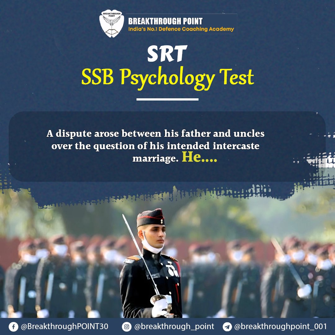 SRT Challenge! Can you think like an officer &amp; solve it in under 1 min? ⏱️Practical > Perfect 📷
.
 Your SSB journey starts now! 📷
.
breakthroughpoint.co.in/enquiry. 
.
#SRT #NDA #CDS #AFCAT #FutureOfficers