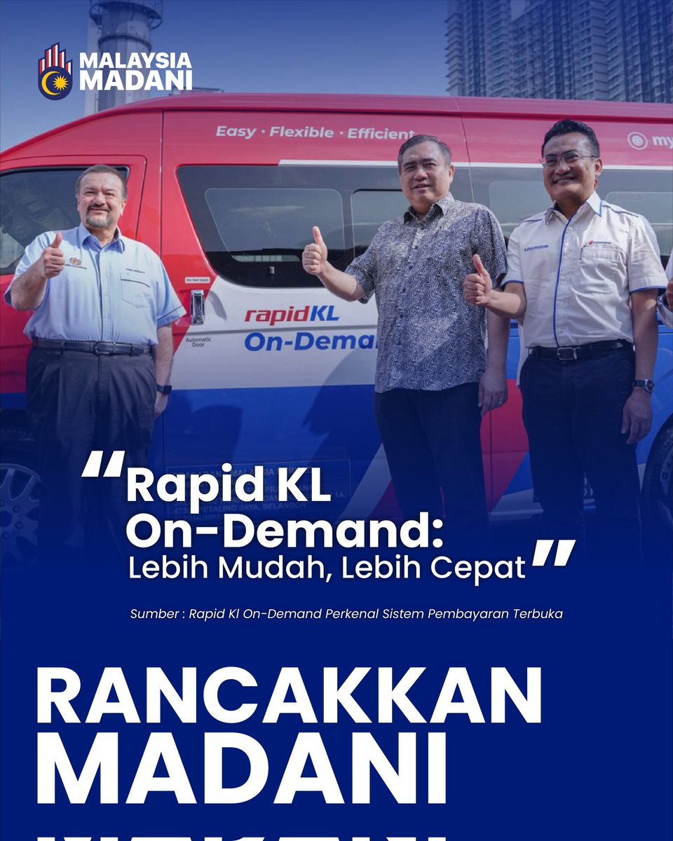 MOTMalaysia's tweet photo. Bermula 27 Mac 2025, Rapid Bus memperkenalkan sistem pembayaran terbuka bagi perkhidmatan Rapid KL On-Demand. Fasa pertama dilancarkan di 7 zon dengan 20 van dilengkapi mesin pengimbas kad debit/kredit.
#OpenPayment
#MyRapid
#MOTMalaysia
#MalaysiaMADANI
#RancakkanMADANI https://t.co/Wwv7vHxBPm