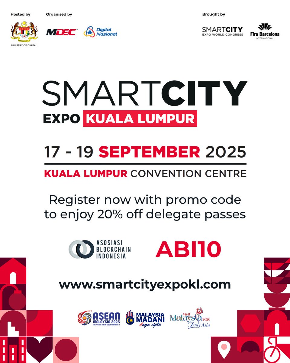 ✨ Join Smart City Expo Kuala Lumpur 2025! ✨
📅 17–19 Sept | KLCC

10k+ visitors, 2k delegates, 300+ exhibitors &amp; speakers like Sophia the Robot , Alfonso Vegara, Dr. James Ong &amp; more.

Be part of the future of cities 🌍
🎟 Get an exclusive 20% discount w/ code ABI10