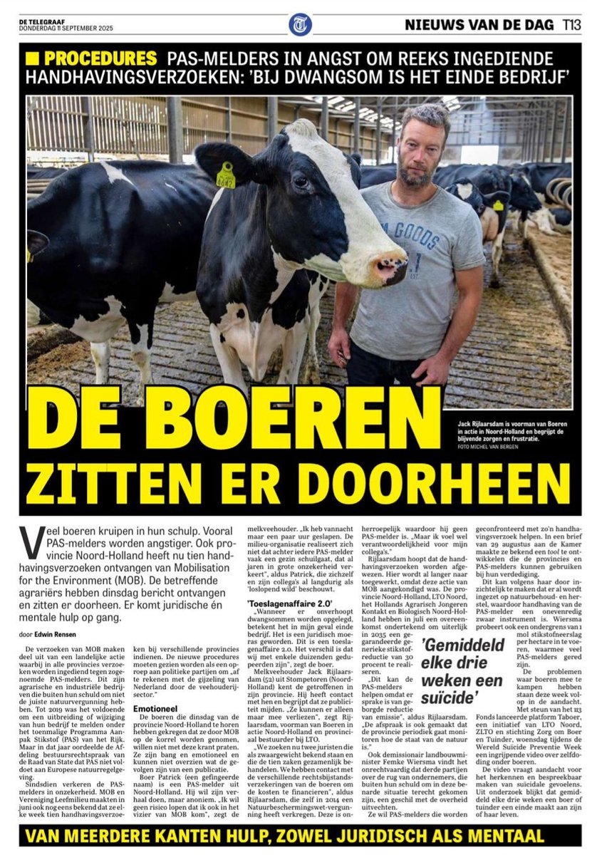 Nederlandse overheid is debet aan situatie van deze boeren

Die niets verkeerds hebben gedaan maar zich gehouden hebben aan de richtlijnen van de overheid 

Tekent staat van Nederland en van de politieke partijen dat hier niets aan doen

Dit was paar decennia geleden ondenkbaar