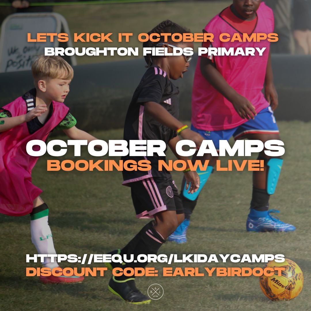 LetsKickItMK's tweet photo. OCTOBER DAY CAMPS ⚽️

Our October Day Camps are now available to book at https://t.co/DtTAcrAKjn 😎

DISCOUNT CODE: EARLYBIRDOCT

⚽️ Day Camps at Broughton Fields Primary
⚽️ Day Camps at Leon Leisure
⚽️ Elite Camp at Leon Leisure
🧤 GK Camps at Leon Leisure

COME & PLAY THE LETS KICK IT WAY!
https://t.co/RuZsrcSXf0
07415178399
admin@letskickitsoccer.co.uk

#letskickit #letskickitmk #camps #broughton #bletchley #mk #miltonkeynes #october #schoolsout #soccer #football #training #development #community #safe #professional #bestinmk