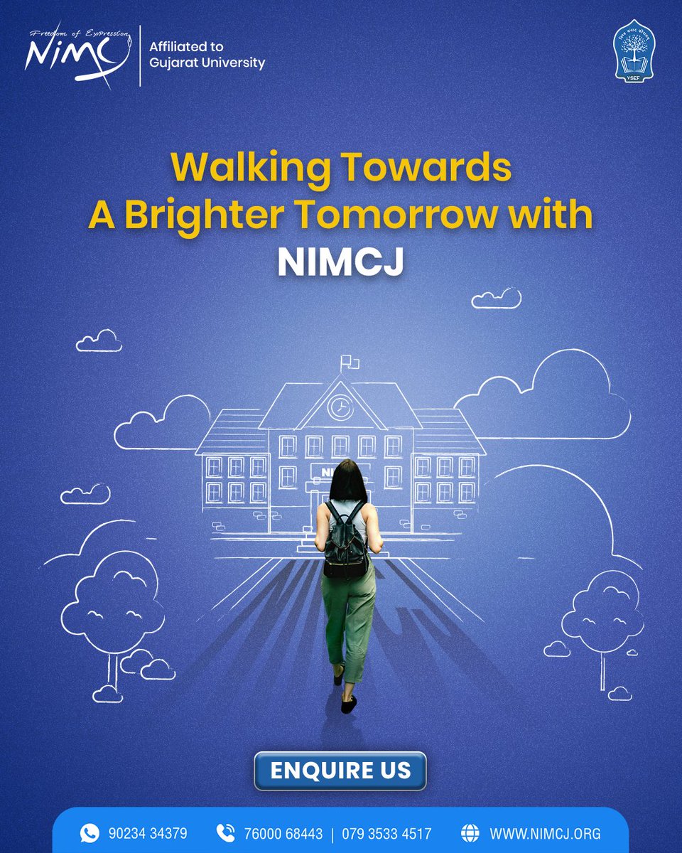 The journey of a thousand miles begins with one step. At NIMCJ, every step brings you closer to becoming a skilled communicator &amp; media professional. 

Enquire now:76000 68443 | 079 3533 4517 |WhatsApp 90234 34379

#NIMCJ #MassCommunication #Journalism #MediaStudies #BrightFuture