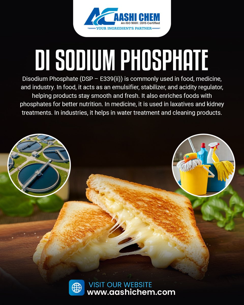 aashi_chem's tweet image. The science behind everyday essentials.⚡
With applications in food, medicine, and industry, Disodium Phosphate ensures quality, safety, and performance.

Visit us at 🌐 aashichem.com

#AashiChem #FoodAdditive #FoodEmulsifier #FoodStabilizer #AcidityRegulator