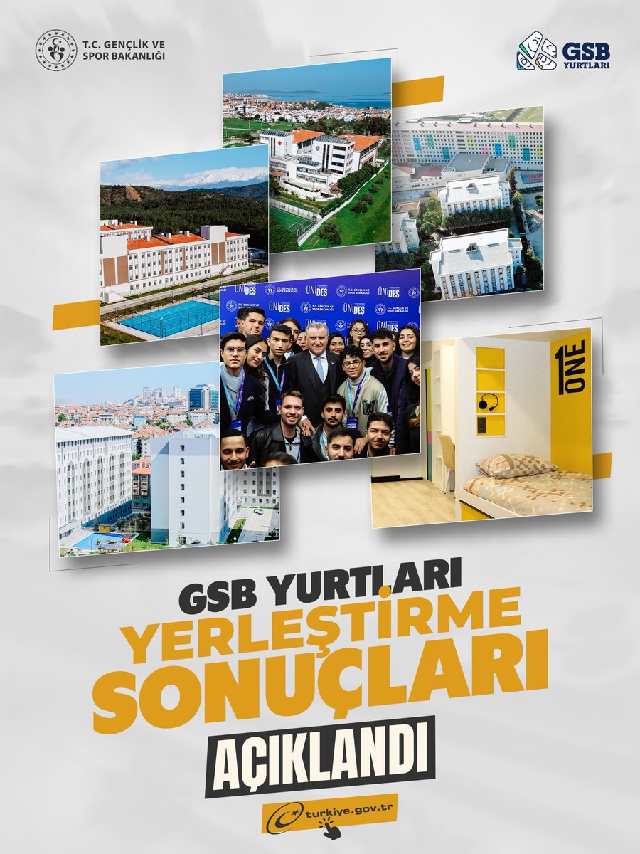 GSB Yurtları Yerleştirme Sonuçları açıklandı.🇹🇷

Hepinize hayırlı olsun. Yurdunuza, yuvanıza hoş geldiniz!❤️

📌13 Eylül saat 23.00’e kadar e-Devlet üzerinden taahhütnamelerinizi onaylamayı lütfen unutmayın.

Sonuçlar için: turkiye.gov.tr