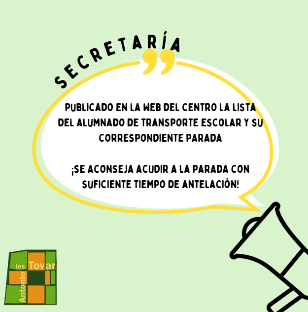 iestovar's tweet photo. 🚍Listado de transporte escolar🚍

👉https://t.co/nfix3pOTGO

Se aconseja acudir con la suficiente antelación durante los primeros días

#TovarAnuncios https://t.co/YrWhcQO2ZJ