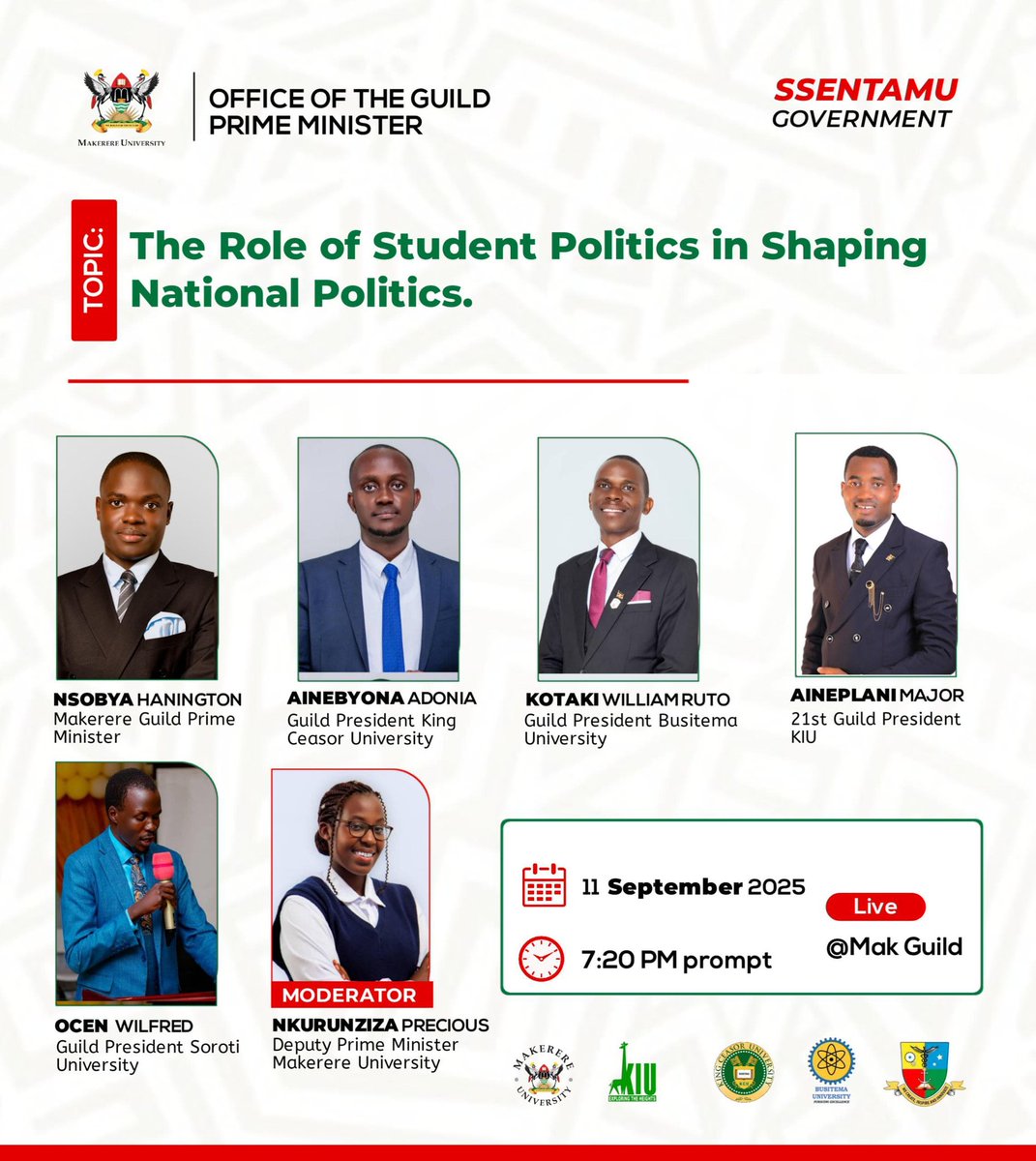 I will be joining fellow student leaders tonight to discuss the role of student politics in Shaping National Politics.
Set a reminder via x.com/MakGuild/statu…