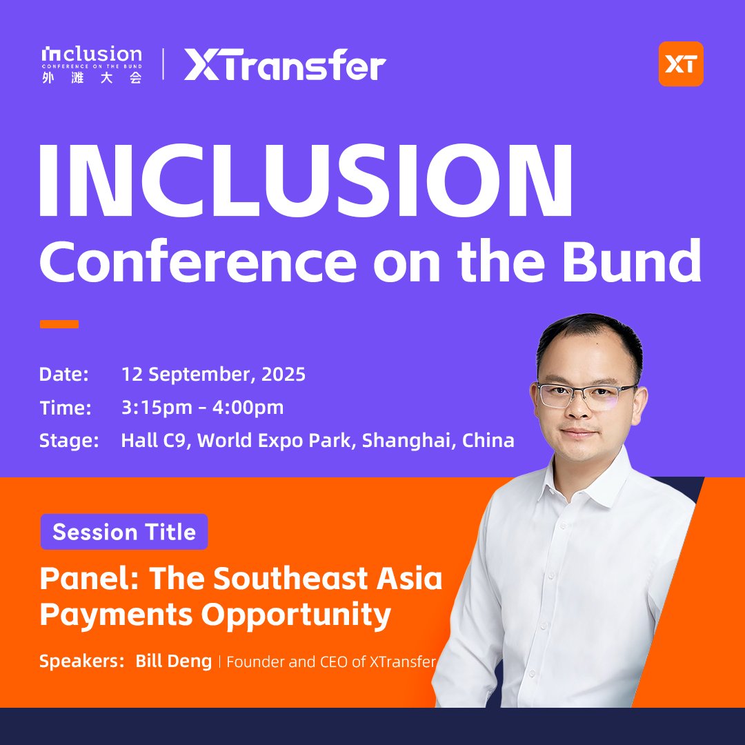 🎉Big news! Our Founder &amp; CEO, Bill Deng, has been invited by GFTN to join the panel “The Southeast Asia Payments Opportunity” at the Bund Inclusion Conference! 🌏

- Date &amp; Time: 12 September, 3:15–4:00 PM 🗓️
- Stage: Hall C9, World Expo Park, Shanghai
#XTransfer #CrossBorder