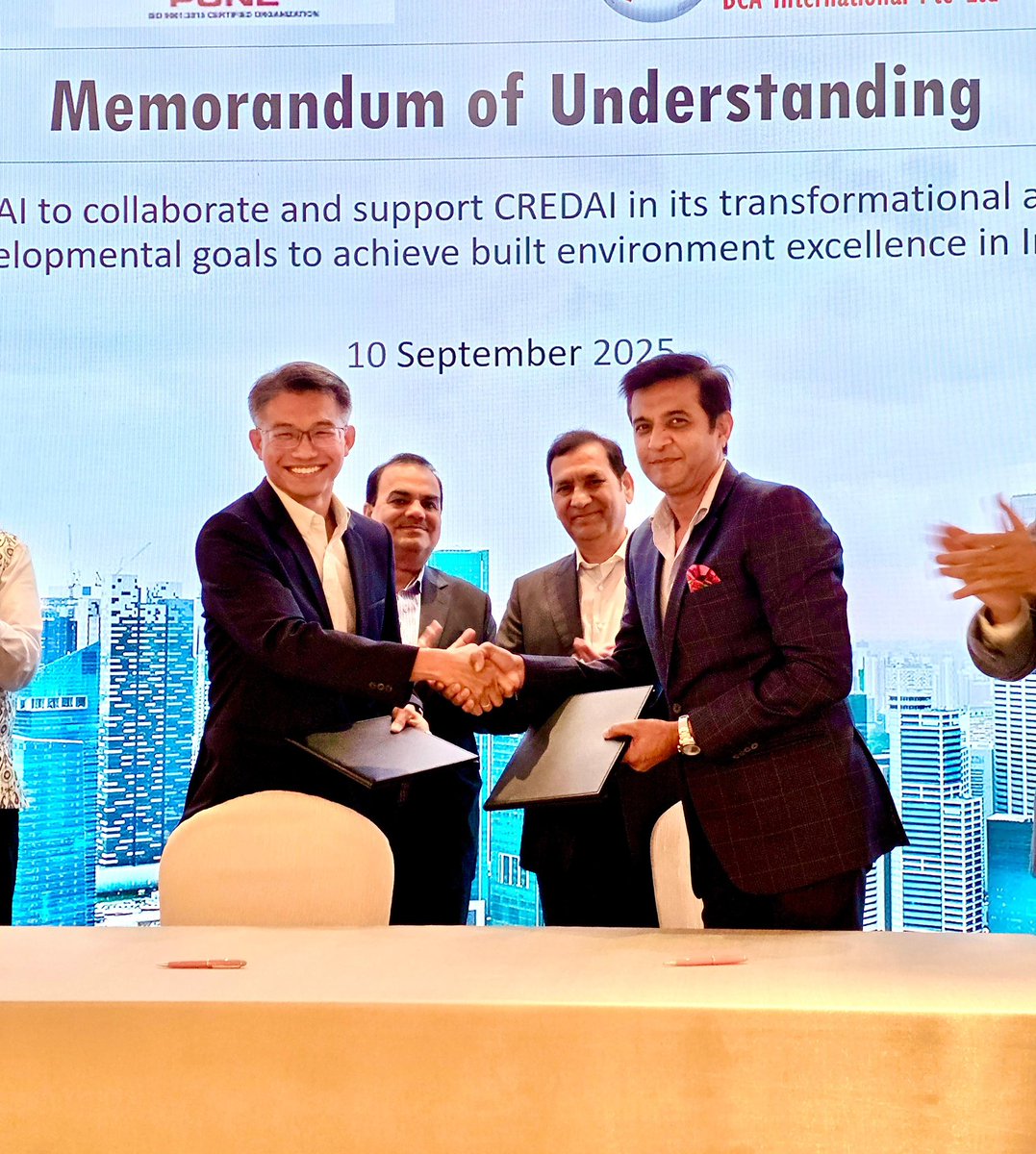 CREDAI Pune &amp; Singapore's BCA International have partnered to promote sustainable, high-quality building practices in India! The MoU signed by CREDAI Pune's President Manish Jain &amp; BCAI's Executive Director Heng Teck Thai, aims to shape a greener future for the real estate sector