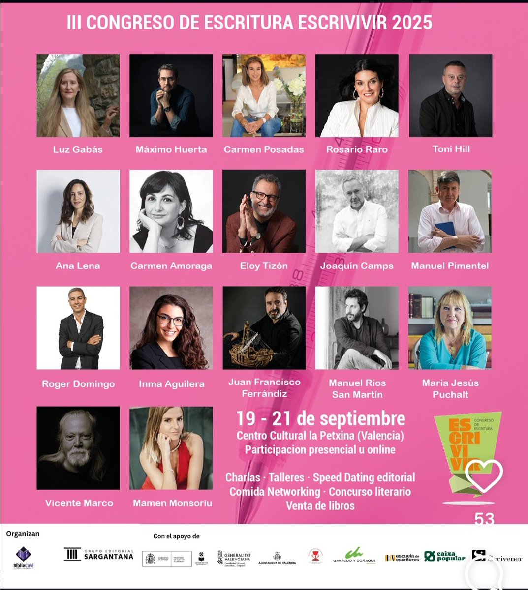 👉 El sábado 20 de septiembre, a las 17.45 h, tendré el placer de participar en «Escrivivir. Congreso de escritura 2025», que se celebrará en Valencia. Estaré en una mesa redonda titulada «Estilo propio: cómo encontrar tu voz narrativa», junto a Vicente Marco y Rafael Soler.