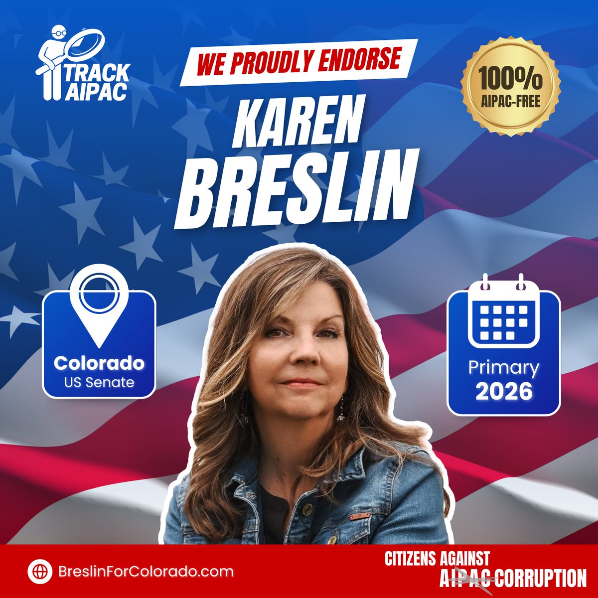 TrackAIPAC's tweet image. 🎉 ENDORSEMENT ALERT! 🎉

We are proud to endorse Karen Breslin for U.S. Senate in Colorado to unseat AIPAC's Sen. John Hickenlooper!

Karen is stepping up because Colorado—and our country—desperately need change. She refuses to sit idly by as Senator Hickenlooper puts the…