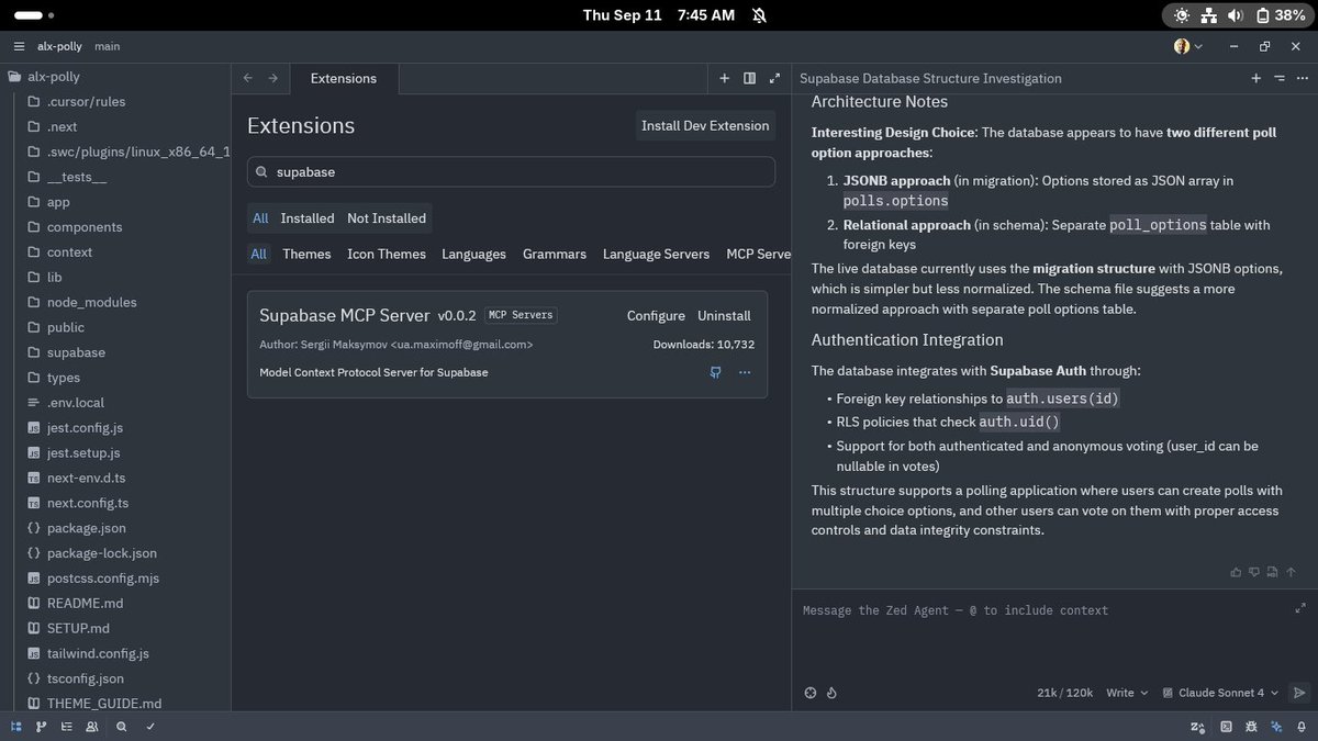 Schema-Aware AI interaction: Interacting with Databases - <a href="/GeminiApp/">Google Gemini</a> CLI <a href="/supabase/">Supabase</a> <a href="/zeddotdev/">Zed</a> 

#ALX_AIDEV  II <a href="/alx_africa/">ALX Africa</a> <a href="/alxafrica/">ALX Africa</a> <a href="/jbarbier/"></a> <a href="/kalibetre/">Kalkidan Betre</a> <a href="/lowercase_life/">Danson Kalaghe</a>
