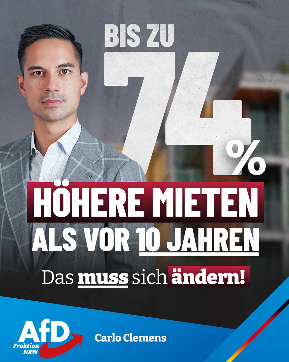 AfD-Fraktion NRW (@afd_fraktionnrw) on Twitter photo ++ Wohnen darf nicht zur sozialen Frage werden ++
Innerhalb von nur zehn Jahren haben sich die Mietpreise laut Medienberichten in vielen NRW-Regionen massiv erhöht – eine dramatische Entwicklung.
Dazu <a href="/clemens_carlo/">Carlo Clemens, MdL</a>, wohnungspolitischer Sprecher der AfD-Fraktion im Landtag NRW: ++ Wohnen darf nicht zur sozialen Frage werden ++
Innerhalb von nur zehn Jahren haben sich die Mietpreise laut Medienberichten in vielen NRW-Regionen massiv erhöht – eine dramatische Entwicklung.
Dazu <a href="/clemens_carlo/">Carlo Clemens, MdL</a>, wohnungspolitischer Sprecher der AfD-Fraktion im Landtag NRW: