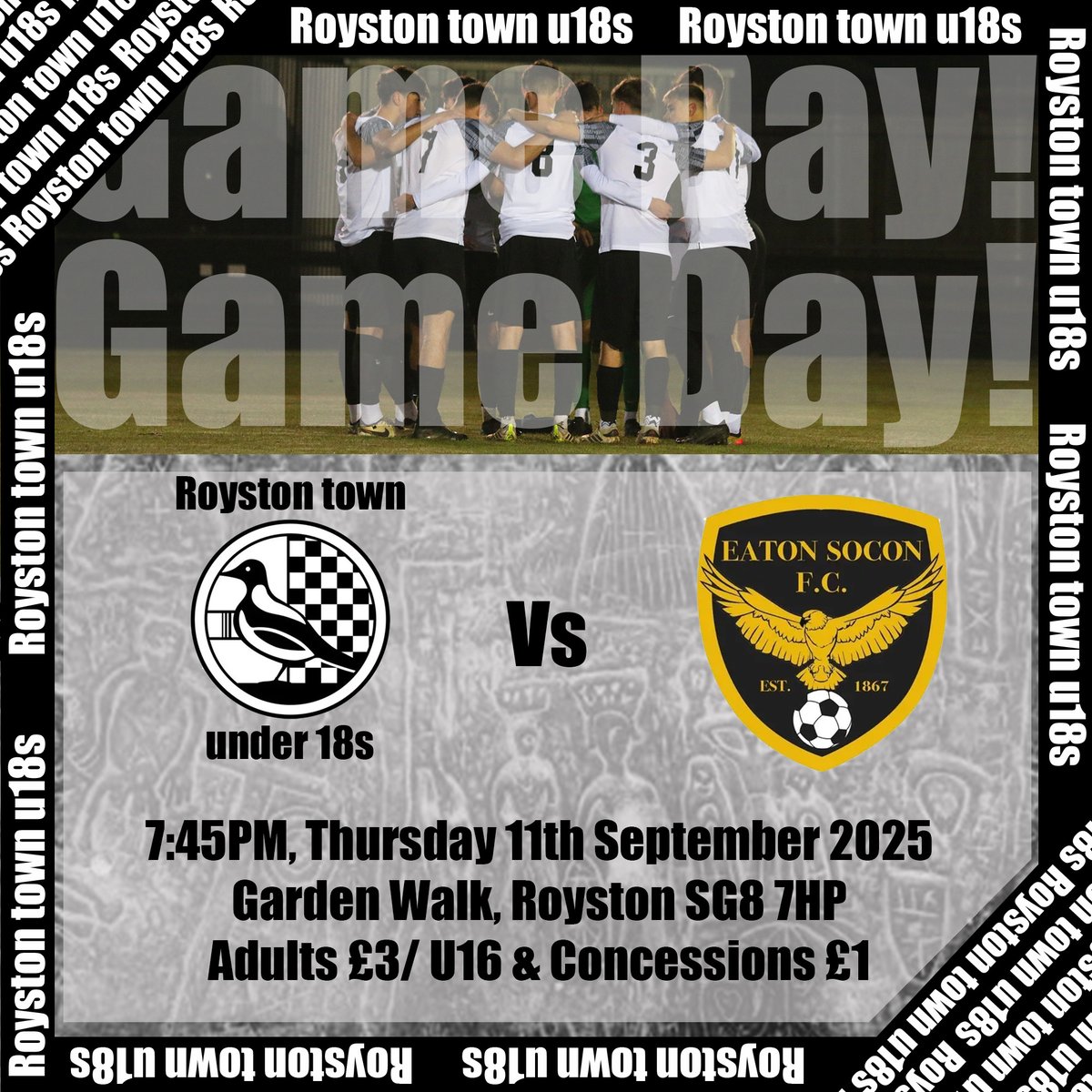 Our U18s are back home under the lights tonight as we welcome <a href="/eatonsoconfc/">Eaton Socon FC</a> U18's to Garden Walk. 

Why not come down and show your support for the lads.
