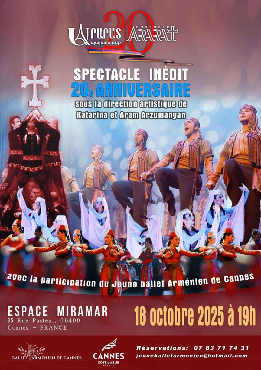 🇦🇲✨ Spectacle exceptionnel à #Cannes !
Jeune Ballet Arménien + Ensemble Ararat de Paris = 42 danseurs pour un voyage dans la danse traditionnelle arménienne
📅 18 oct • 19h
📍 Espace Miramar
armenopole.com/evenement-exce…
#DanseArménienne #Cannes #CultureArménienne
