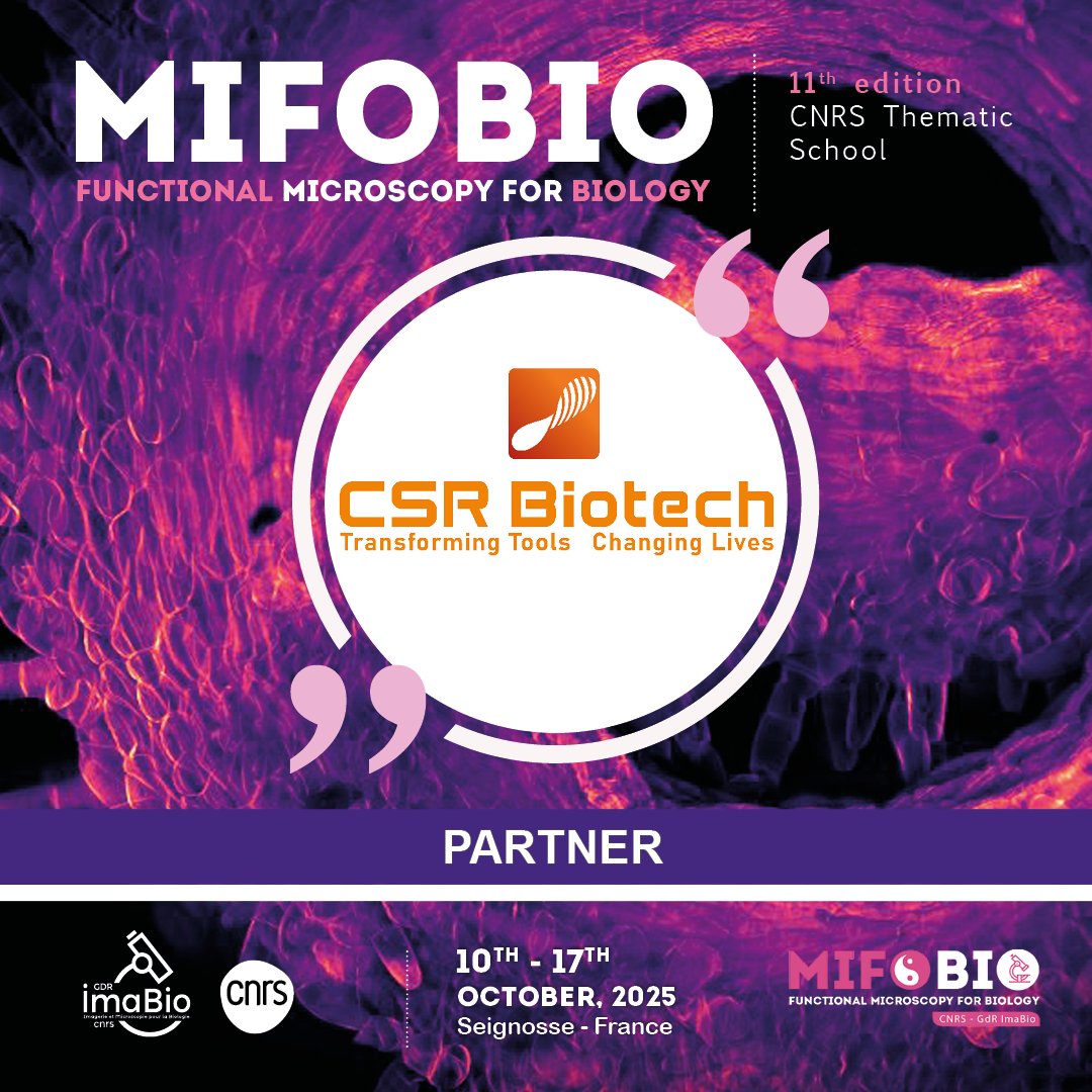 CSR Biotech (@csrbiotech) on Twitter photo We’re excited to announce that we are hosting a MI-SIM workshop at MiFoBio 2025 organized by <a href="/GDR_ImaBio/">GDR ImaBio</a> in Seignosse, France, October 10–17.
We’d love to meet you there and will be sharing details of how you can meet with us shortly!
#Imaging #Microscopy #Biotechnology We’re excited to announce that we are hosting a MI-SIM workshop at MiFoBio 2025 organized by <a href="/GDR_ImaBio/">GDR ImaBio</a> in Seignosse, France, October 10–17.
We’d love to meet you there and will be sharing details of how you can meet with us shortly!
#Imaging #Microscopy #Biotechnology