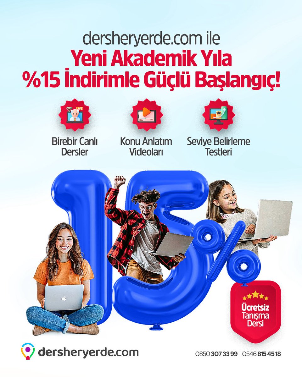 🎁 Ücretsiz Tanışma Dersi ile ilk dersin BEDAVA! 
👩🏻‍💻 Öğretmenini kendin seç, her yerden öğrenmeye başla!

👉 Başvurular için: dersheryerde.com!

#OnlineEğitim #dersheryerde #YeniDönem #İndirim #birebirders #ozelders