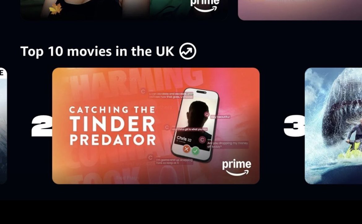 Catching The Tinder Predator has reached Number 2 in the UK Top 10 on Prime. 
Whoah!