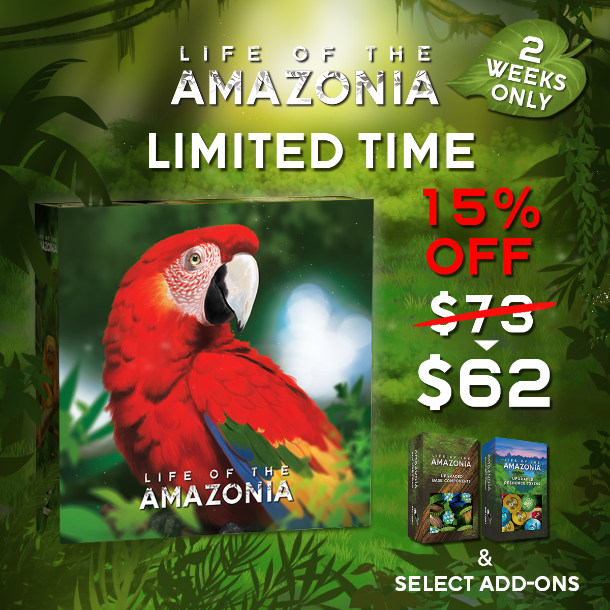 Life of the Amazonia Sale!

Sept 11–25 (ends 2 PM UTC)
15% OFF base game + add-ons:

-Base Game: $73 → $62
-Upgrade Components: $26 → $22.08
-Upgrade Tokens: $36 → $30.57

Save over $20 when you grab the full set!

🔗 badcomet.co/collections/li…