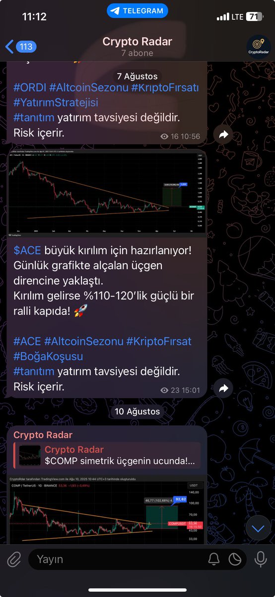 CryptoRdar's tweet photo. $ACE 7 Ağustos’da Telegram kanalımızda paylaştık ve şu an patlama yaptı.

Telegram’da takip için: https://t.co/NF7sn7toNO adresini tıklayıp takip etmeyi unutmayın 

Alçalan Üçgen formasyonunun direnç kırılımı başarıyla gerçekleşti ve fiyat yükselişe geçti! 📈
Şu an %76 spot kârdayız, trend güçlü şekilde devam ediyor. 😎

Yatırım tavsiyesi değildir, kendi işlemimdir.

#ACE #AltcoinSezonu #KriptoPara #BoğaKoşusu #Bitcoin