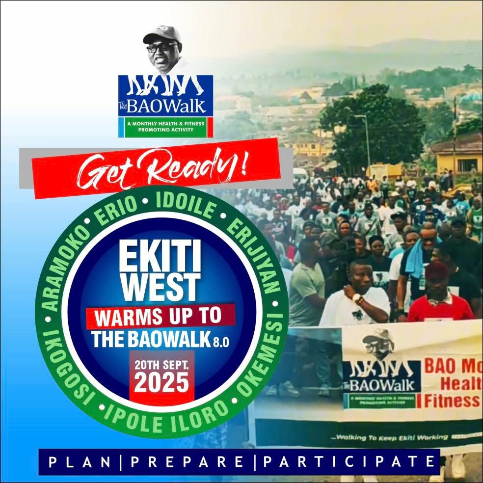 THE BAO WALK [8.0] - THE TRAIN GOES TO EKITI WEST
          ~Again, Stakeholders Endorse!

It's no longer a news that #thebaowalk, edition 8.0 goes to Ekiti West this September, what's new and.....

Read full story in link below:

facebook.com/share/p/1BEa5U…