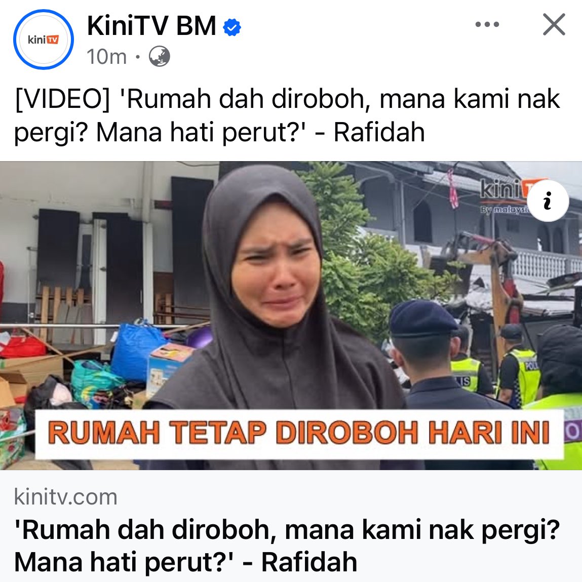 SyedAkramin's tweet photo. Mana satu anda nak percaya? Air mata Rafidah atau darah di kepala anggota polis?

Pampasan telah diberi, notis untuk kosongkan rumah juga telah dikeluarkan sejak tahun lepas. Kalau nak lawan, lawan di mahkamah. Bukan baling batu dan play victim. https://t.co/PldboT6vCu