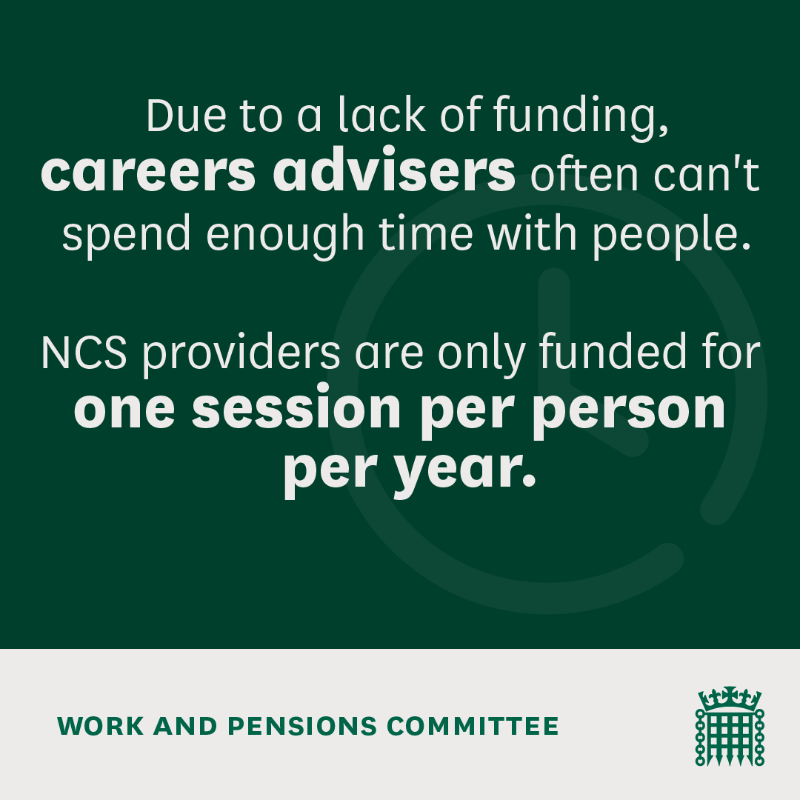 CommonsWorkPen's tweet photo. Plans to merge the National Careers Service and Jobcentres are an exciting opportunity, but progress is too slow. We call for a joint @DWPgovuk &amp; @EducationGovuk strategy, a review of funding, and clear accountability. 

Read our report ⬇️