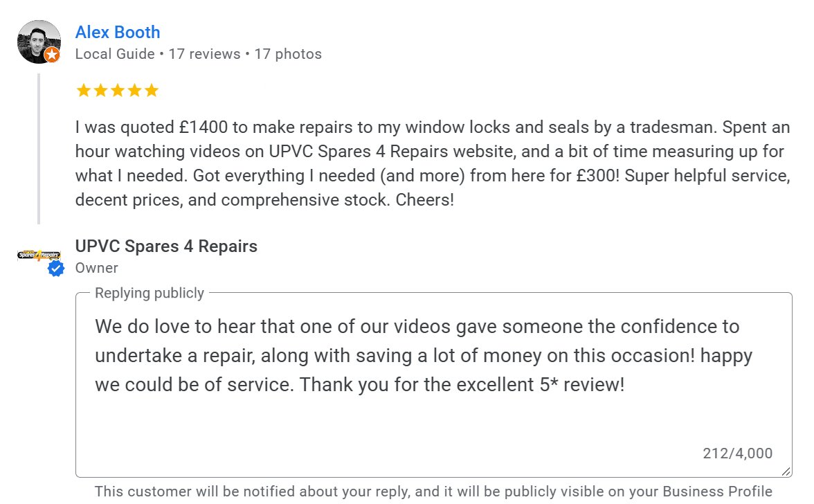 We do love it when we can give customers the confidence to undertake a repair! as a bonus also help them save £1100 in these tough economic times.