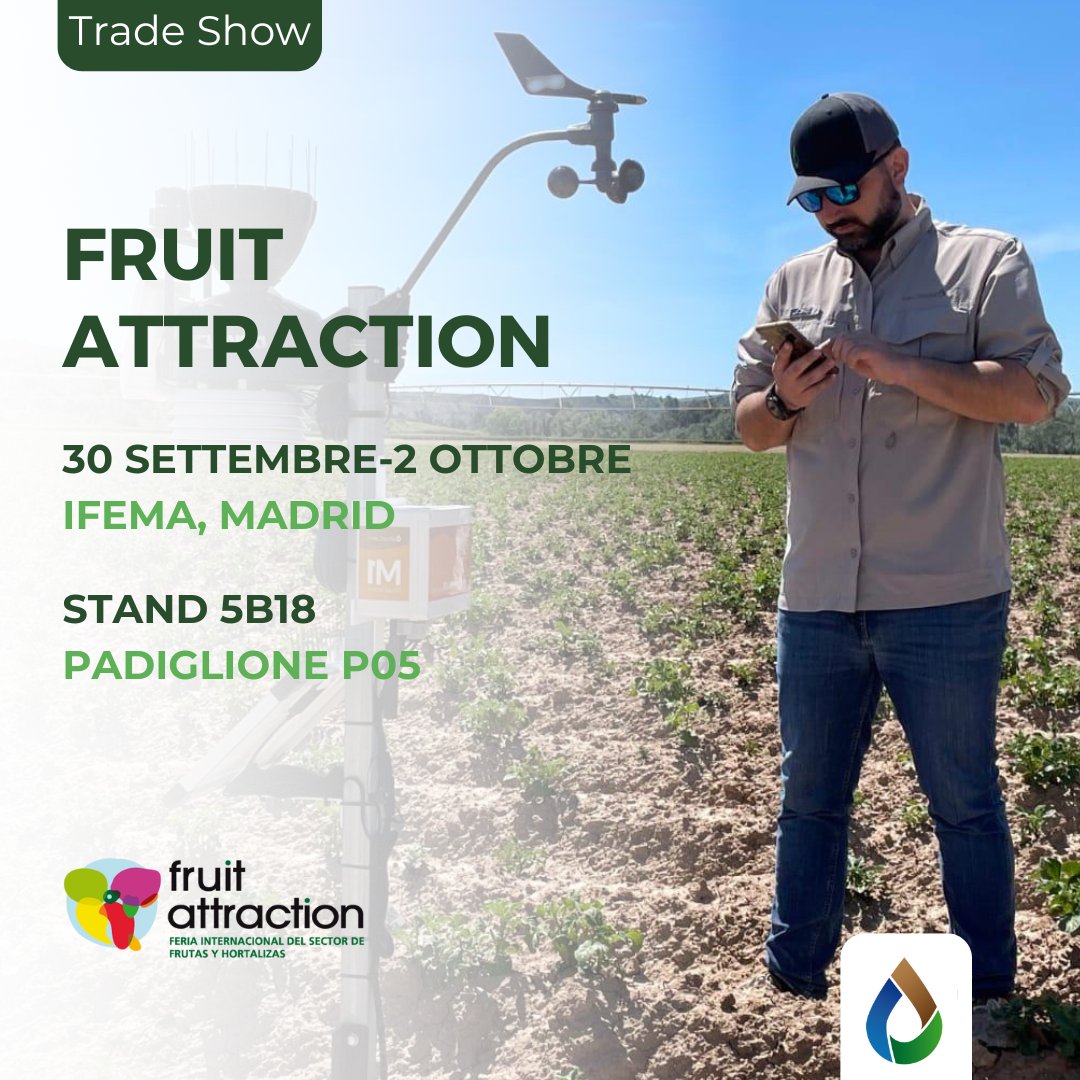 WiseconnEurope's tweet image. Dal 30 settembre al 2 ottobre, #WiseConnEurope torna anche quest’anno a @FruitAttraction con la sua filiale spagnola WiseConn Ibérica💧🌱
📍Ti aspettiamo allo Stand 5B18 – Padiglione P05

#FruitAttraction25 #DropControl