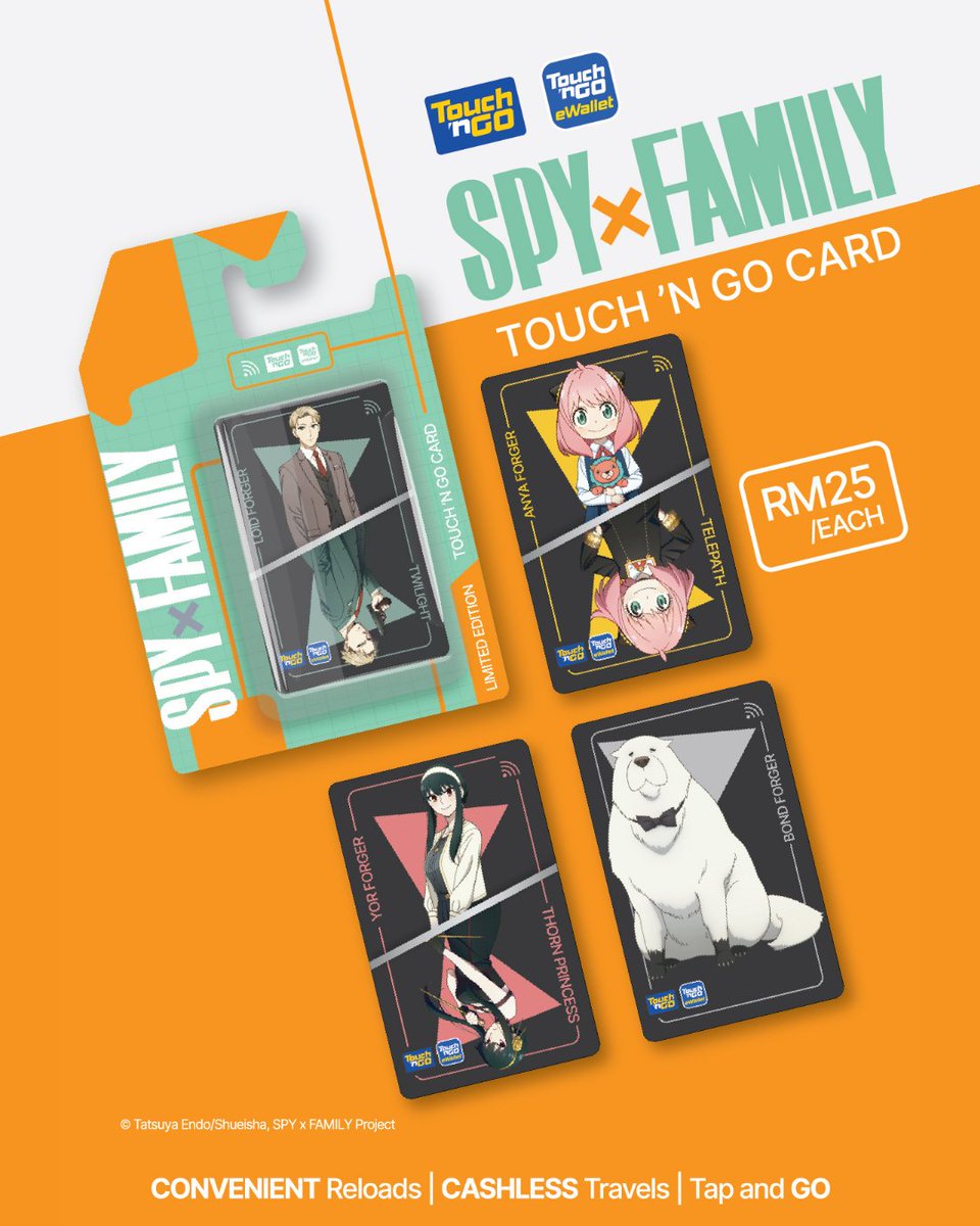 museacg_my's tweet image. 🚗 Bring your favourite Forger family member on the Go now!
SPY x FAMILY x Touch 'n Go cards, charms + limited merch are available on TnG’s official website 🥳
Admin already got the whole set — what are you waiting for? 👀
#spyxfamily #touchngo #muselicensed