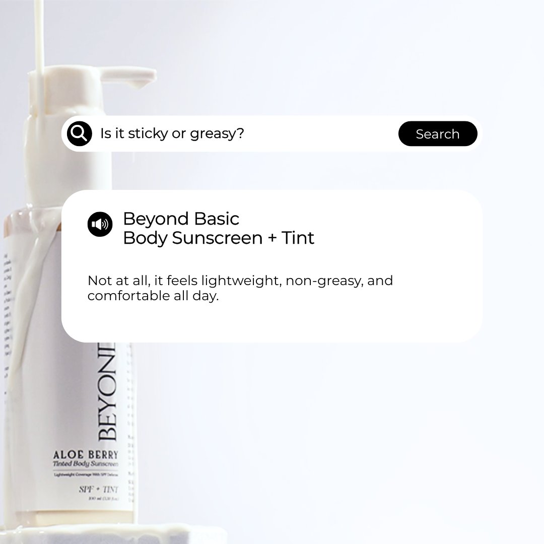 beyondbasicteam's tweet image. Greasy? Sticky? Nope.
Our Body Sunscreen + Tint is lightweight, non-greasy &amp;amp; all-day comfy. 🌿
#BeyondBasic #SkincareSimplified #BodyCare