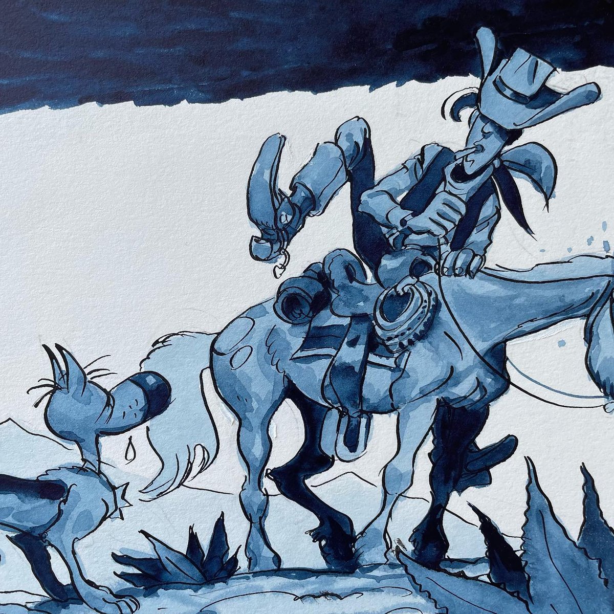 Pour le plaisir,  Dominique Bertail qui s'amusait en 2015 à redessiner une planche de Tortillas pour les Dalton.😊