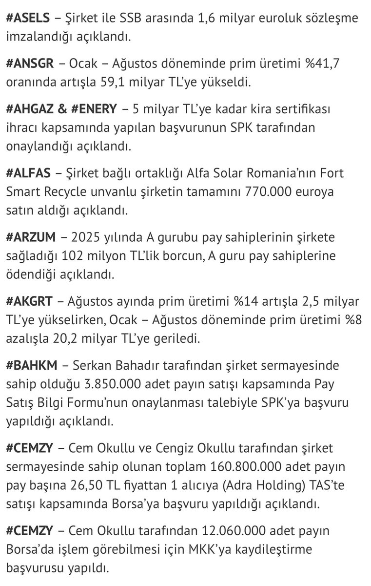 mr_borsaci's tweet photo. Şirket haberleri;

#ASELS #ANSGR #AHGAZ #ENERY #ALFAS #ARZUM #AKGRT #BAHKM #CEMZY https://t.co/MgLVAqB5Wl