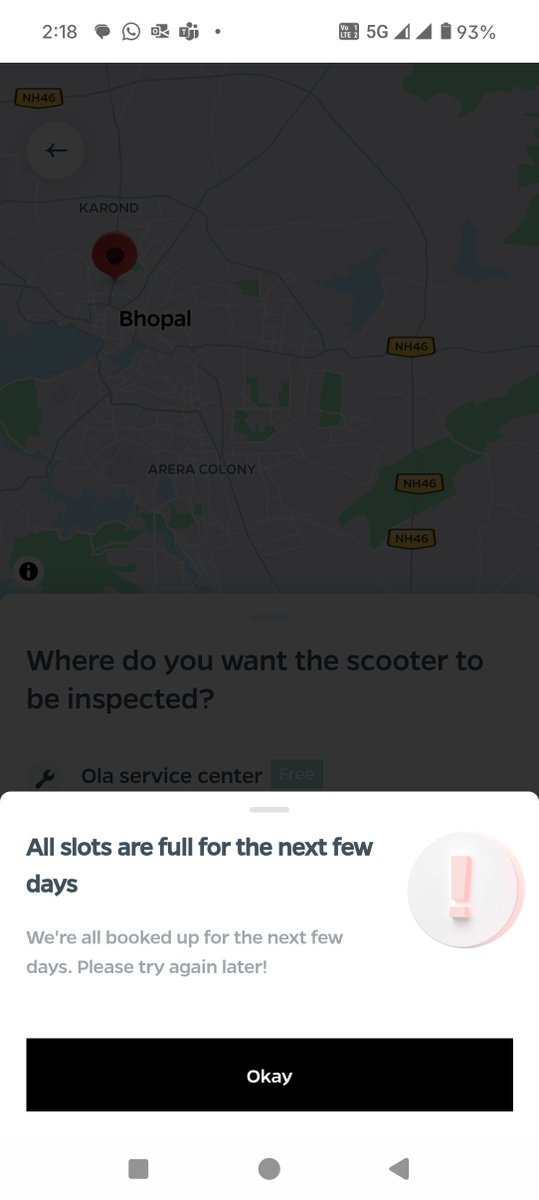 AkbarJnph's tweet photo. Hi @bhash @OlaElectric I am trying to get appointment for service of my ola s1 pro in bhopal but this notification is coming and I unable to get appointment. This is not going to happen if a purchase other scooters 
Please do somethingget me the appointment. https://t.co/r7JKGNKfcD