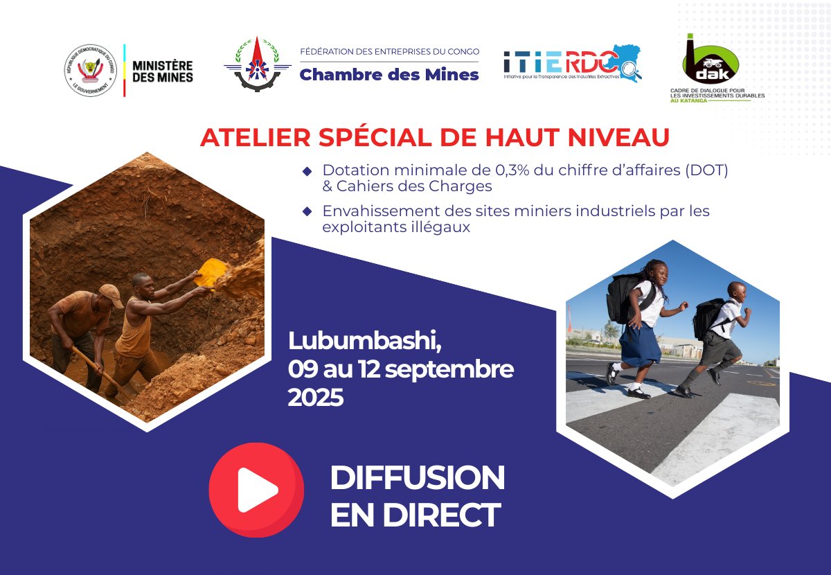 🎥 En direct de Lubumbashi : 3e jour de l’Atelier Spécial de Haut Niveau organisé par la Chambre des Mines de la FEC, <a href="/itierdc/">ITIE-RDC</a> et l’IDAK.
👉 Suivez ici : youtube.com/live/5UWJydos_…
