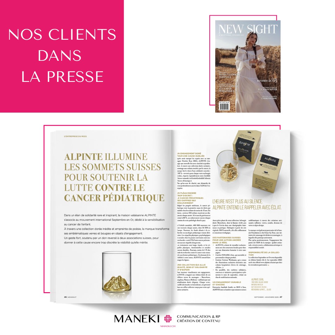 maneki_rp's tweet image. 𝗡𝗼𝘀 𝗰𝗹𝗶𝗲𝗻𝘁𝘀 𝗱𝗮𝗻𝘀 𝗹𝗮 𝗽𝗿𝗲𝘀𝘀𝗲 📰 #Alpinte est l&apos;entreprise du mois dans le nouveau numéro de #NewSightMagazine! Une belle vitrine pour cette action solidaire en soutien à la lutte contre le cancer des enfants pour #SeptembreEnOr 💛