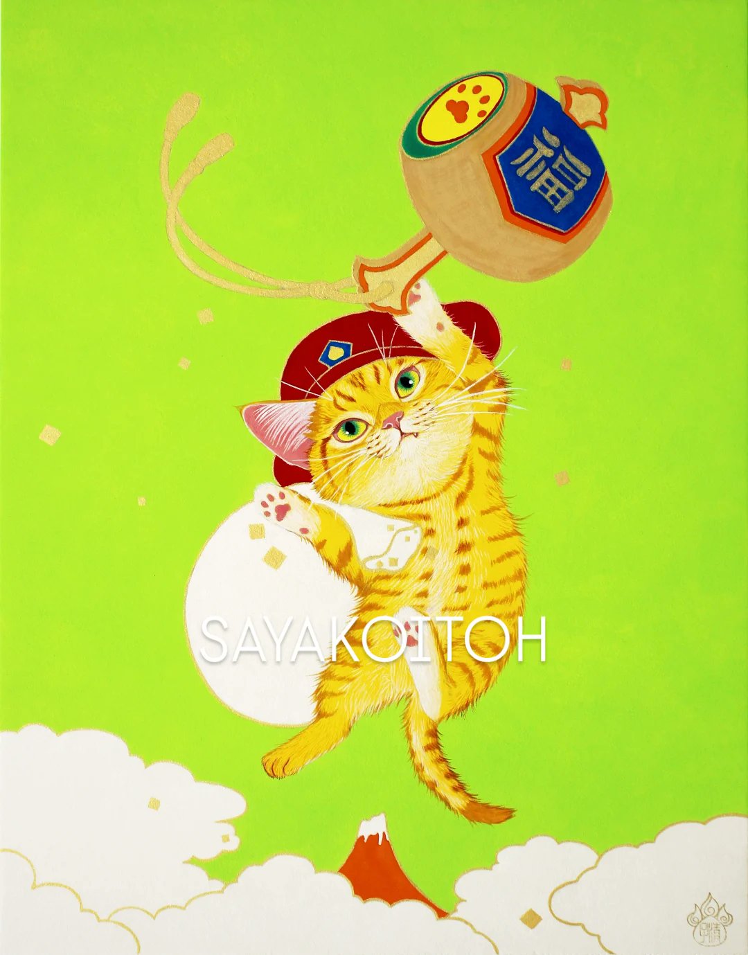 伊藤清子/さくらさくら F6号 日本画 猫 伊藤清子/さくらさくら F6号 日本画 猫